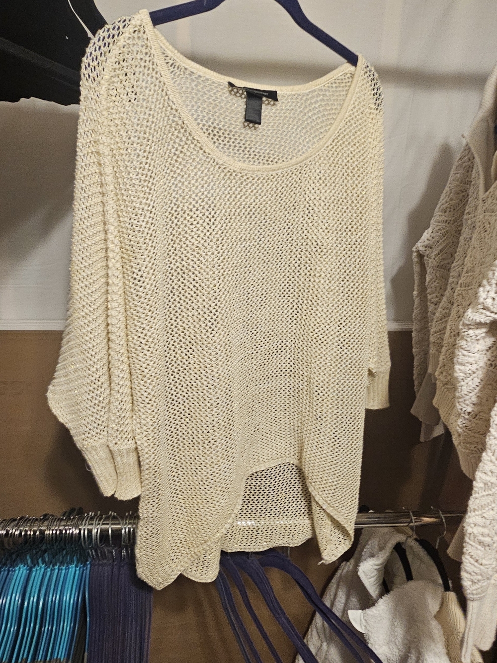 Ashley Stewart Open-Knit Scoop Neck Sweater in Cream